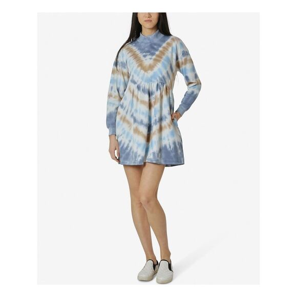 ULTRA FLIRT Dresses & Skirts - ULTRA FLIRT Womens Light Blue Mock Neck Tie Dye Mini Shift Dress XS
